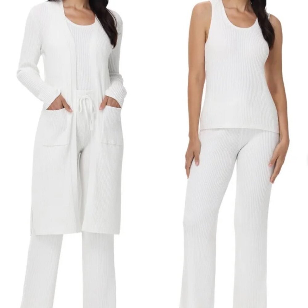 3 Pc Cream (Sea Salt) Ribbed Lounge Set